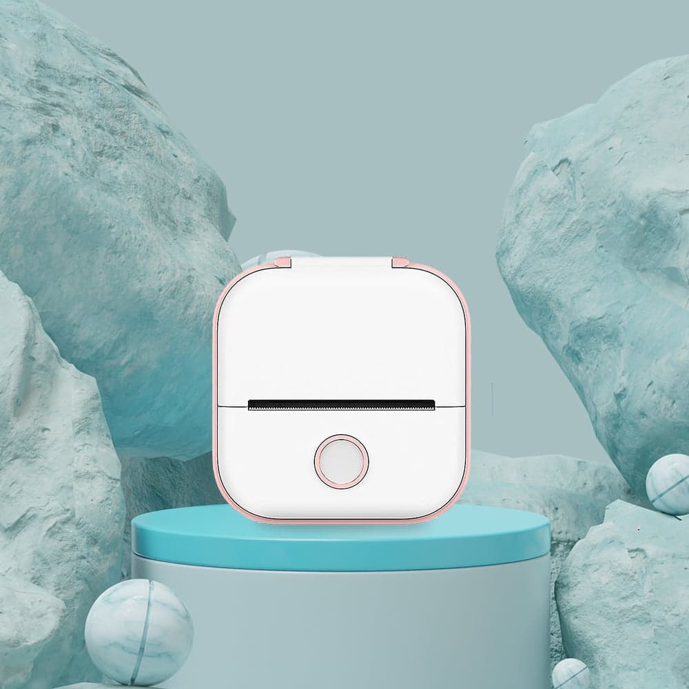 White compact pocket printer with pink trim